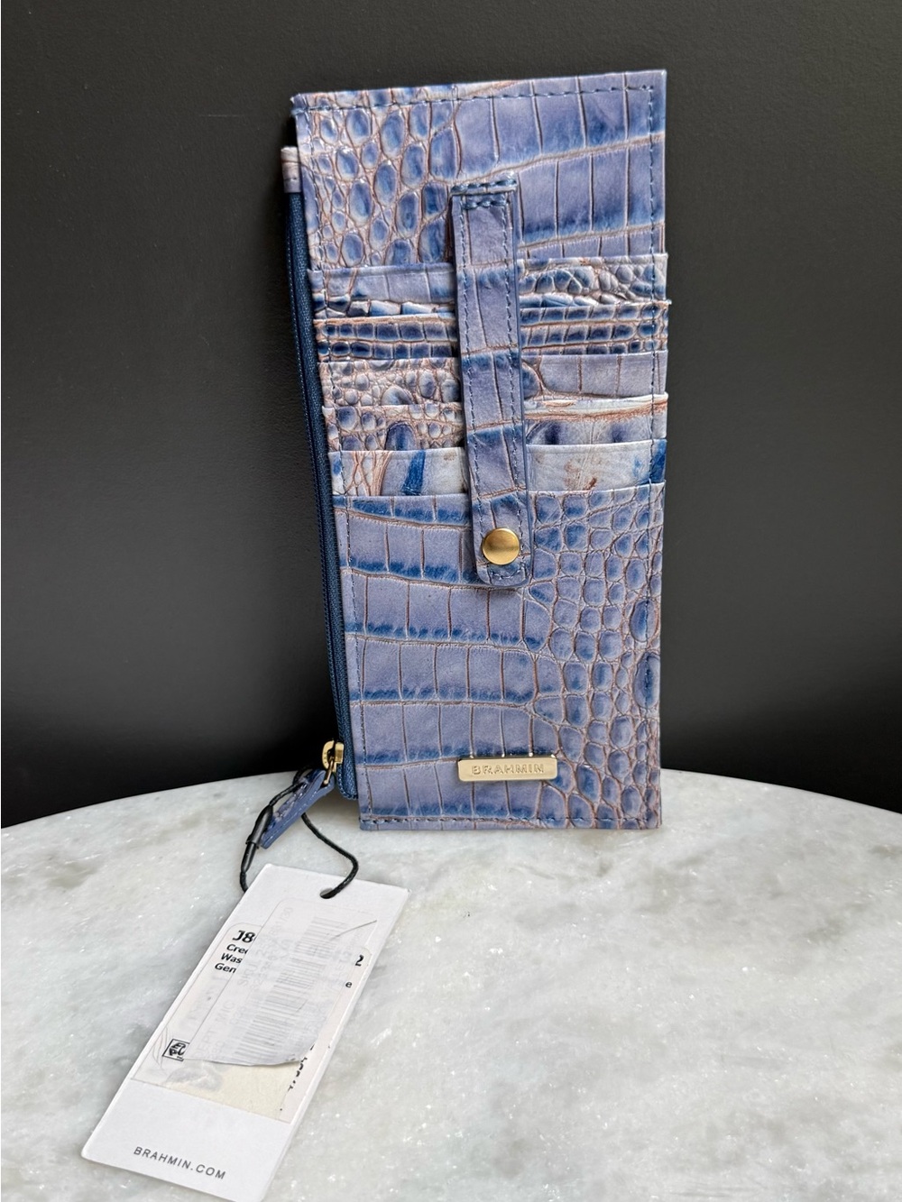 Brahmin Melbourne Credit Card Slim Leather Wallet in Serenity Ombre NWT